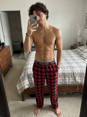 Little Blue House Men's Red Black Checkered Pajama Pants Flannel Size M